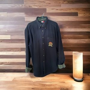 Vintage 90,s Tommy Hilfiger Blue Wool Blend Button
Down Shirt Crest Mens Size XL